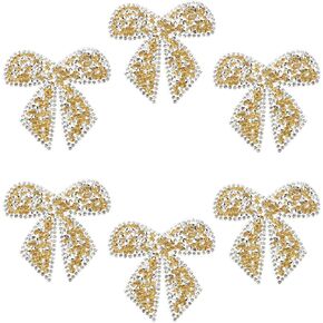 PATIKIL Bow Rhinestone Patches, 6 Pcs Bow Shape Sew/Iron on Applique Patches Rhinestone Applique Glitter Crystal Patches for Shoes Clothes Pants Bags Hats Shirts DIY Crafts, Gold