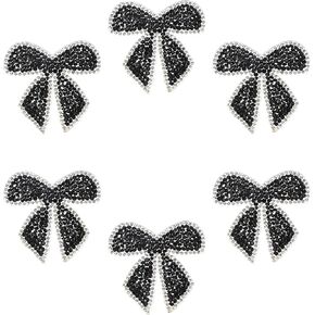 PATIKIL Bow Rhinestone Patches, 6 Pcs Bow Shape Sew/Iron on Applique Patches Rhinestone Applique Glitter Crystal Patches for Shoes Clothes Pants Bags Hats Shirts DIY Crafts, Black