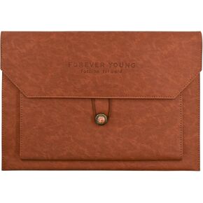 VANRA Expanding PU Leather File Folders Document Holder A4 Portfolio Filing Envelopes with 3 Pockets, Waterproof Leather Document Pouch Organizer with Elastic String and Copper Button Closure (Brown)