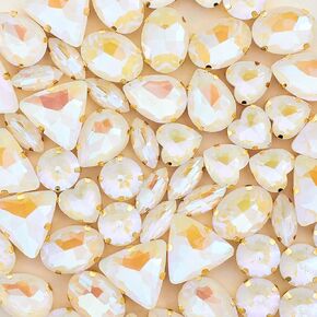 TANOSII Sew on Rhinestones 60 PCS Mixed Shapes Glass Rhinestones Sew on Crystal Gems Mental Flatback with Golden Claw for Jewelry Crafts Clothes Shoes Costume Garment Pink