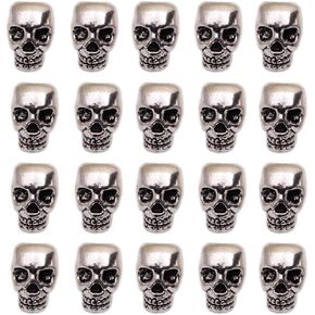 Mengyatege 20 Pieces Antique Silver Punk Large Hole Skull Beads Loose Beads Charms Jewelry Making Accessories