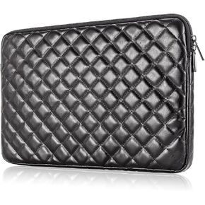 Puffy Laptop Sleeve 11 12 13 13.3 14 15 15.6 inch Case Protective Bag Quilted PU Leather Smooth Zipper Velvet Lined Padded Holder with Pocket