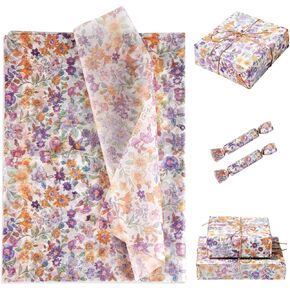 XIHIRCD 30pcs Flower Printed Wrapping Paper, 13.77x19.68in Purple Floral Tissue Wrap Present Package Paper Wrapping Tissue Paper Floral Pattern Tissue Paper for Birthday Crafts Supplies Decorations