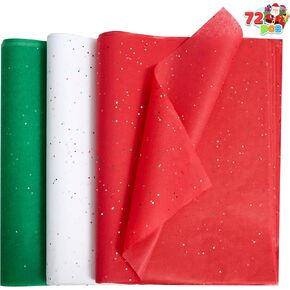 JOYIN 72 Sheets Glitter Tissue Paper for Gift Bags, Red Green White Tissue Paper for Gift Wrapping Supplies, 20" x 20" Christmas Wrapping Paper for Gift Wrap DIY Craft Decorations