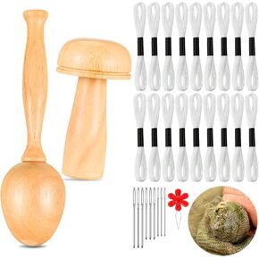Crowye 2 Pcs Darning Supplies Kit Darning Egg for Socks Darning Mushroom Wooden Darning Supplies with Large Eye Needles Sewing Threads for Socks Clothes Adults Darner DIY Handicraft Home Sewing Care