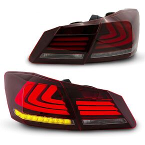 LED Tail Lights Assembly Compatible for 2013-2015 Honda Accord 9th Gen Sedan Smoke Lens Taillight Rear Lamp with Amber Sequential Turn Signal