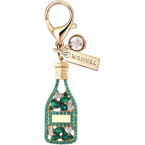 MC415 Crystal Champagne Lobster Clasp Charm for Women with Velvet Bag (Green,1 Piece)