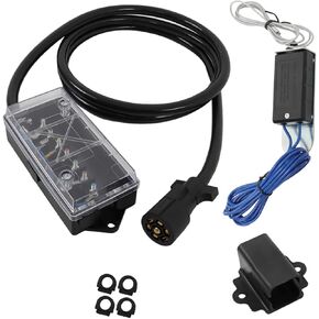 labwork 7 Way 8 FT Trailer Cord with 7 Gang Junction Box Kit with 12V Breakaway Switch and Plug Holder for Trailers RVs Campers, Trailer Connector Cable Wiring Harness with Junction Box