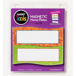 Dowling Magnets Magnetic Name Plates, Original Geometric, Set of 20. Reusable, Dry Erase. Magnetic Name Plate for Desk/Magnetic Name Tags for Classroom/Desk Name Plate/Magnetic Labels/Name Tag Magnets