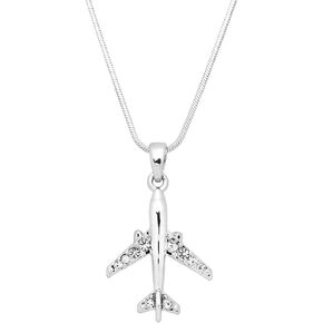 Falari Airplane or Jet Fighter Pendant Necklace/Earring Rhinestone Crystal Rhodium High Polished