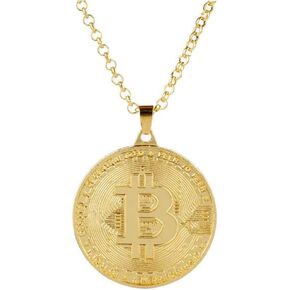 Art Attack Bitcoin Flag Chain Necklace, Coin Peer To Peer Crypto Digital Standard Blockchain Pendant Charm (Gold)