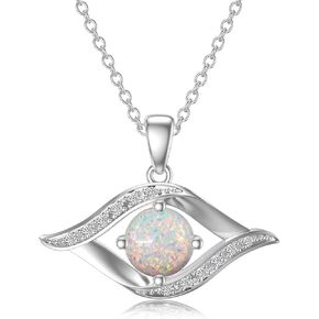 Evil Eye Diamond Necklace Turkish Eye Gemstone Necklace Sterling Silver/14K White Gold Eye Necklace for Women Greek Protection Pendant(D Color, VVS Clarity)