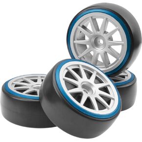 1/10 RC Hard Plastic Drift Tires & Wheel Rims 12mm Hex 10-Spoke Compatible with HSP HPI Tamiya TT01 TT02 Kyosho Traxxas 4-Tec 2.0 Himoto Redcat Racing 1/10 On-Road RC Drift Drifting Car