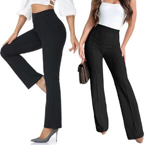 Agenlulu Women's Dress Pants Set - Stretch Work Slacks High Waisted - Includes 1 Bootcut Pants and 1 Wide Straight Leg Pants, L