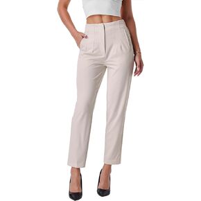heipeiwa Women's High Waisted Work Business Trousers Pleated Office Slacks Pants Crop Dress Pant