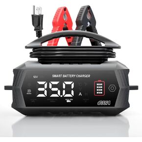Car Battery Charger 35 Amp, 6V/12V/24V Smart Automotive Battery Charger, Battery Maintainer, Trickle Charger for Lead-Acid, Lithium, LiFePo4 Battery, Car, Motorcycle, Boat(Black)