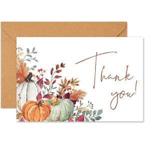 Whaline 50 Pack Fall Thank You Cards Bulk Watercolor Autumn Floral Pumpkin Note Cards with Envelopes Stickers Retro Blank Cards for Thanksgiving Harvest Wedding Baby Bridal Shower