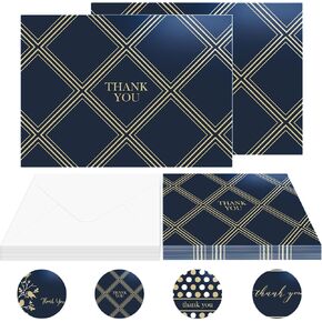 100 Bulk Thank You Cards with Envelopes (Navy Blue Gold) | 4 x 6 Inch Professional Blank Thank You Notes | Suitable for Wedding, Small Business, Bridal & Baby Shower, Funeral, Sympathy | Made in USA