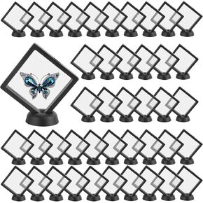 40 Pcs 3D Floating Display Case, 3.5" x 3.5" Floating Frame Display Holder with Stands, Black PE Film Jewelry Coins Display Frame Jewelry, Challenge Coins