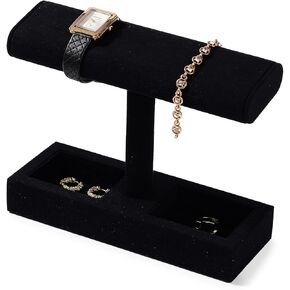 Oirlv Microfiber T-Bar Watch Display Stand Jewelry Display Props Jewelry Organizer Holder for Watch Bracelet Ring Earrings (Black,Microfiber)