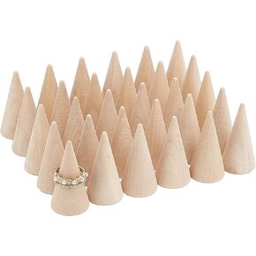 FINGERINSPIRE 30 Pcs Wood Cone Ring Holder Finger Jewelry Display Stand（Burlywood 1x2 Inch） Ring Display Stands Organizer DIY Craft for Retail Jewelry Organizer Holder