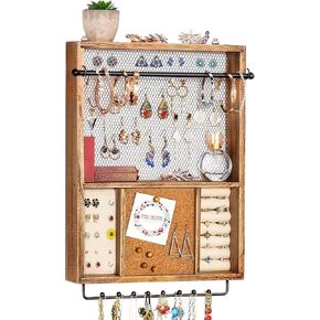 Tektalk منظم مجوهرات معلق على الحائط حامل مجوهرات حامل مجوهرات شجرة حامل مجوهرات عرض مجوهرات للقلائد والأساور والأقراط والخواتم - بني in Kuwait