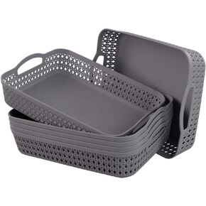 Kekow Gray Mini Plastic Storage Tray Basket with Handle, 12-Pack