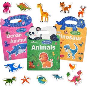 ASTARON 88 Pcs Dinosaurs Puffy Sticker Book for Kids Toddlers Reusable Dinosaurs Jelly Sticker Book for Travel (2-6 Age)