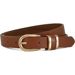 Womens Belts for Jeans Pants, Casual Leather Waist Dress Belt with Gold Buckle 0.91" Width, Ladies Fashion Belts