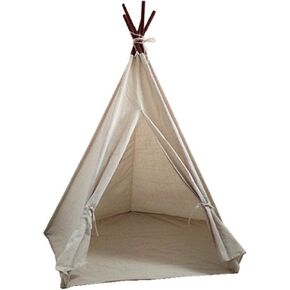 Miyaya Large Canvas Teepee Play Tent Indian Play Tent with Carry Case,5 Poles Design (White)