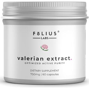 FOLIUS LABS Valerian Root 4:1 Extract Capsules 750mg – Optimized Active Purity – 4X Concentration Valerian Root Extract Supplement - Gluten Free, Non-GMO - Promotes Relaxation - 120 Capsules