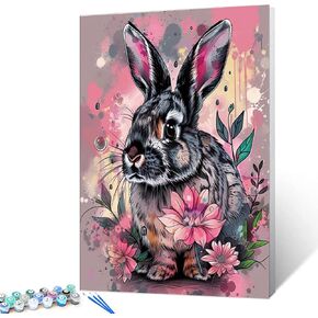 Aihonmin Cute Rabbit Paint by Numbers Kits for Adult Bunny Paint by Numbers Graffiti Flower Paint Works Painting Art Gift Canvas Perfect for Gift Home Wall Decor Without Framed 16''W x 20''H