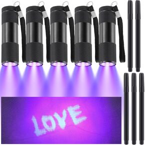 Tegeme 10 Pcs Blacklight Pen Set 5 Invisible Ink Pen 5 Blacklight Flashlights, UV Pen Invisible Ink Marker Black Light Markers for Spy Secret Christmas Holiday Gift Party Favors