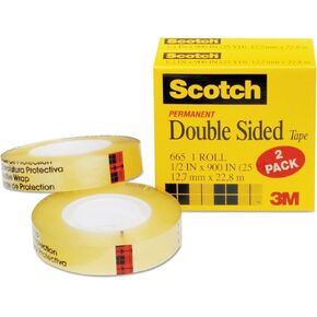3M 6652PK Scotch Double-Sided Tape, 1/2-Inch x 900-Inch , 1-Inch Core, Clear, 2/Pack