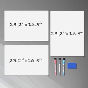 3 PCS Magnetic Dry Erase Whiteboard for Fridge，23.2"x16.5" Reuasble & Erasable White Board Sheet for Refrigerator，Freezer—Smooth&Flexible Magnet Blank Notepad for Home，Kitchen Organizer，Planner，Office