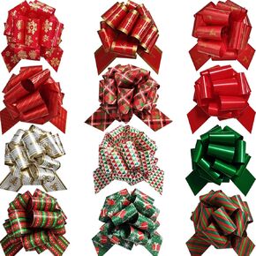 24PCS Christmas Pull Bows for Gift Wrapping, 5" Wide Gift Bows and Ribbon for Christmas Gift Wrapping Xmas Decorations Gift Baskets Florist Holiday Decor