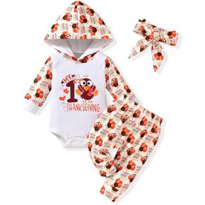 MINIFEIKO Newborn Infant Baby Girl Dinosaur Outfit Long Sleeve Hoodie Romper Bodysuit and Pants with Headband Set