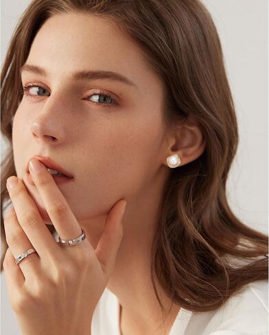 Pearl Earrings Studs 925 Sterling Silver 9MM Cultured Freshwater Pearl Cubic Zirconia Button Stud Earrings in Kuwait