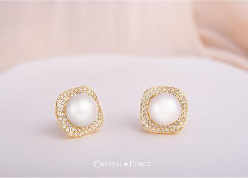 Pearl Earrings Studs 925 Sterling Silver 9MM Cultured Freshwater Pearl Cubic Zirconia Button Stud Earrings in Kuwait