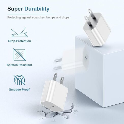 شاحن iPhone 15 16، كتلة شحن سريعة 20 وات USB C وسلك كابل من النوع C إلى C بطول 10 أقدام لهاتف Apple iPhone 15 Plus/15 Pro Max/16 Pro، iPad Pro 12.9/11 بوصة/4/3Gen، مكعب محول طاقة بقابس حائط iPad لبنة in Kuwait