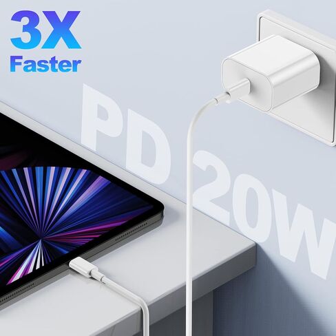 شاحن iPhone 15 16، كتلة شحن سريعة 20 وات USB C وسلك كابل من النوع C إلى C بطول 10 أقدام لهاتف Apple iPhone 15 Plus/15 Pro Max/16 Pro، iPad Pro 12.9/11 بوصة/4/3Gen، مكعب محول طاقة بقابس حائط iPad لبنة in Kuwait