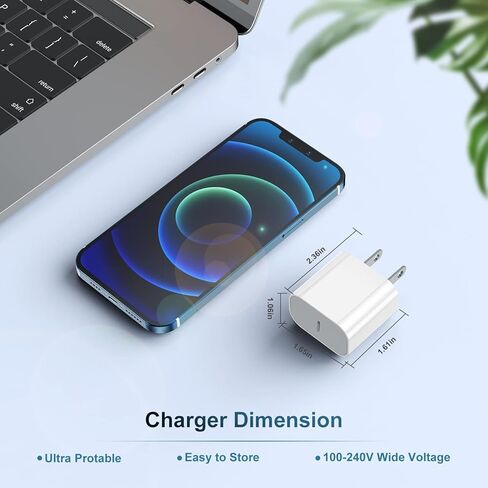 شاحن iPhone 15 16، كتلة شحن سريعة 20 وات USB C وسلك كابل من النوع C إلى C بطول 10 أقدام لهاتف Apple iPhone 15 Plus/15 Pro Max/16 Pro، iPad Pro 12.9/11 بوصة/4/3Gen، مكعب محول طاقة بقابس حائط iPad لبنة in Kuwait