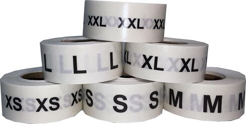 ملصقات الملابس XS S M L XL XXL ملصقات دائرية للملابس بالتجزئة حزمة 3/4 بوصة 500 لكل حجم 3000 إجمالي الملصقات in Saudi Arabia