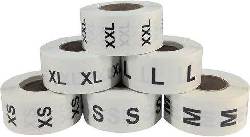 ملصقات الملابس XS S M L XL XXL ملصقات دائرية للملابس بالتجزئة حزمة 3/4 بوصة 500 لكل حجم 3000 إجمالي الملصقات in Saudi Arabia