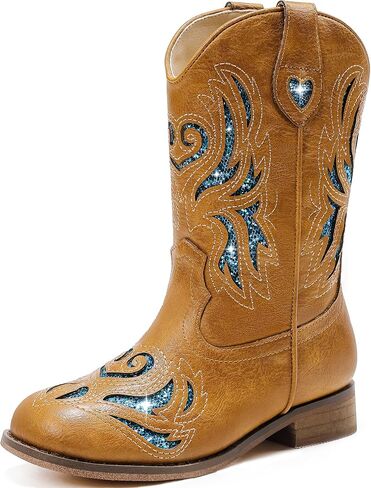 Girls Cowgirl Boot Glitter Kids Cowboy Boots Western BoysCowboy Mid Calf Square Toe Toddler Little Kid/Big Kid Party Birthday Riding Shoes in Saudi Arabia