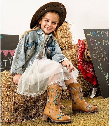 Girls Cowgirl Boot Glitter Kids Cowboy Boots Western BoysCowboy Mid Calf Square Toe Toddler Little Kid/Big Kid Party Birthday Riding Shoes in Saudi Arabia