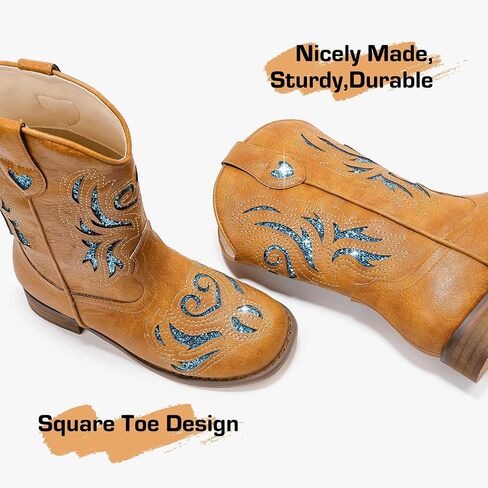 Girls Cowgirl Boot Glitter Kids Cowboy Boots Western BoysCowboy Mid Calf Square Toe Toddler Little Kid/Big Kid Party Birthday Riding Shoes in Saudi Arabia