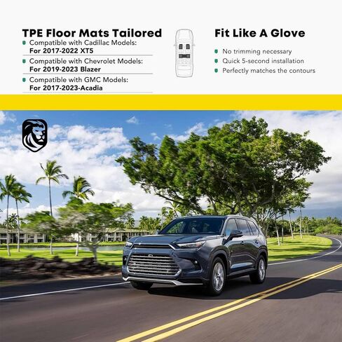 YHTAUTO Floor Mats Fit 2017-2024 Cadillac XT5 GMC Acadia, 2019-2024 Chevrolet Blazer, TPE All Weather Car Mats Waterproof Anti-Slip Odorless Floor Liner, Front & 2nd Row Liner in Kuwait