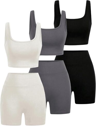 MakeMeChic Women's 3 Pack Sets Scoop Neck Sleeveless Tank Crop Top and Shorts Set in Saudi Arabia