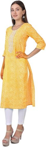 ladyline Women's Cotton Tunic Top Kurti - Ethnic Leheriya Printed Embroidered Sequins Indian Kurta in Saudi Arabia